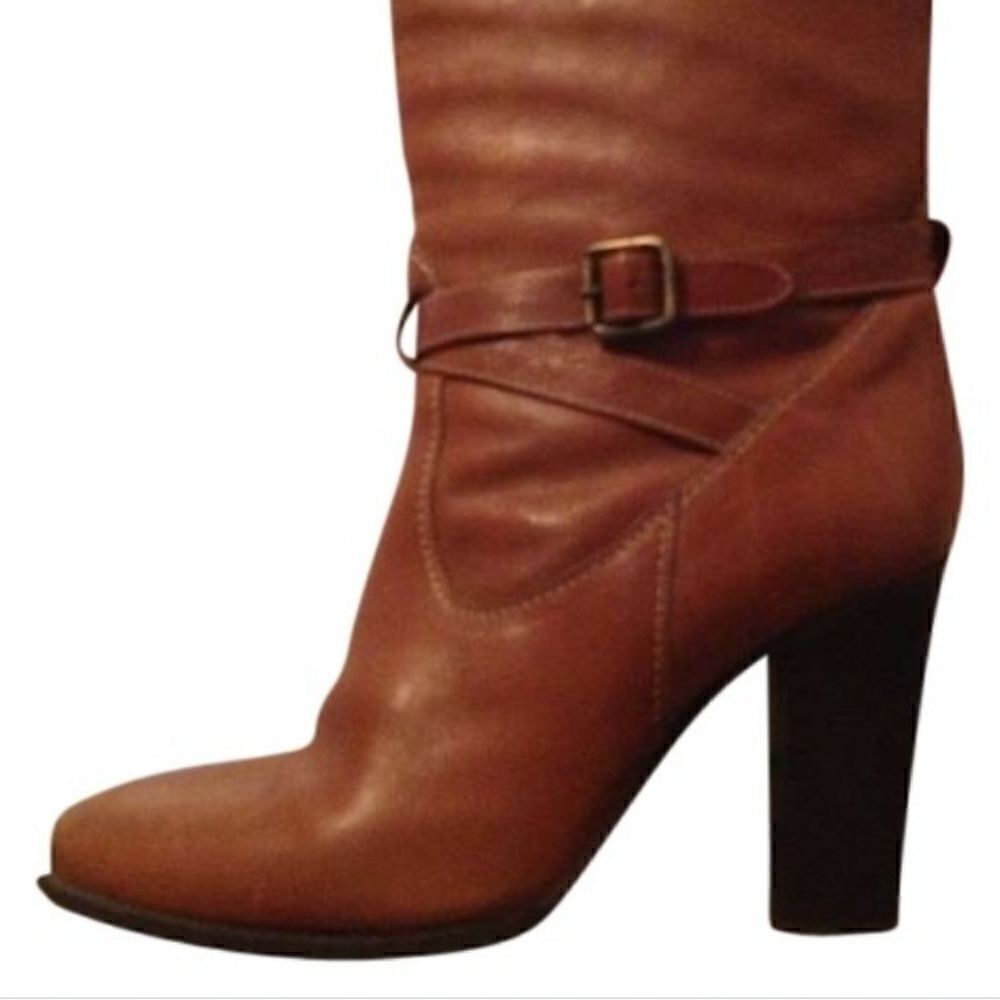 J. CREW Tenley Vanchata Mid Calf Heeled Leather Boot Size 9